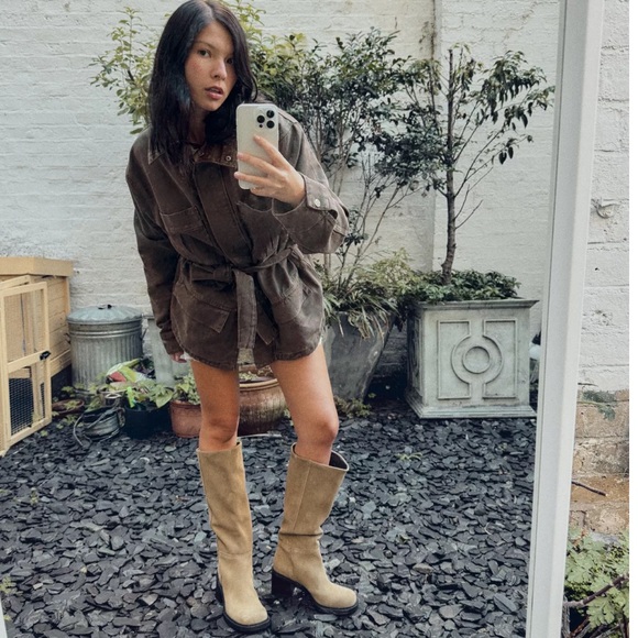 ZARA Corduroy Collar Denim Barn Jacket Brown Size L NWT - Picture 8 of 14